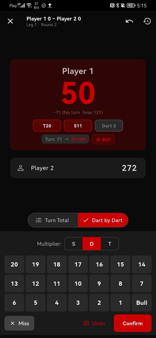 BullsEye Pro checkout-forslag under en 501-leg
